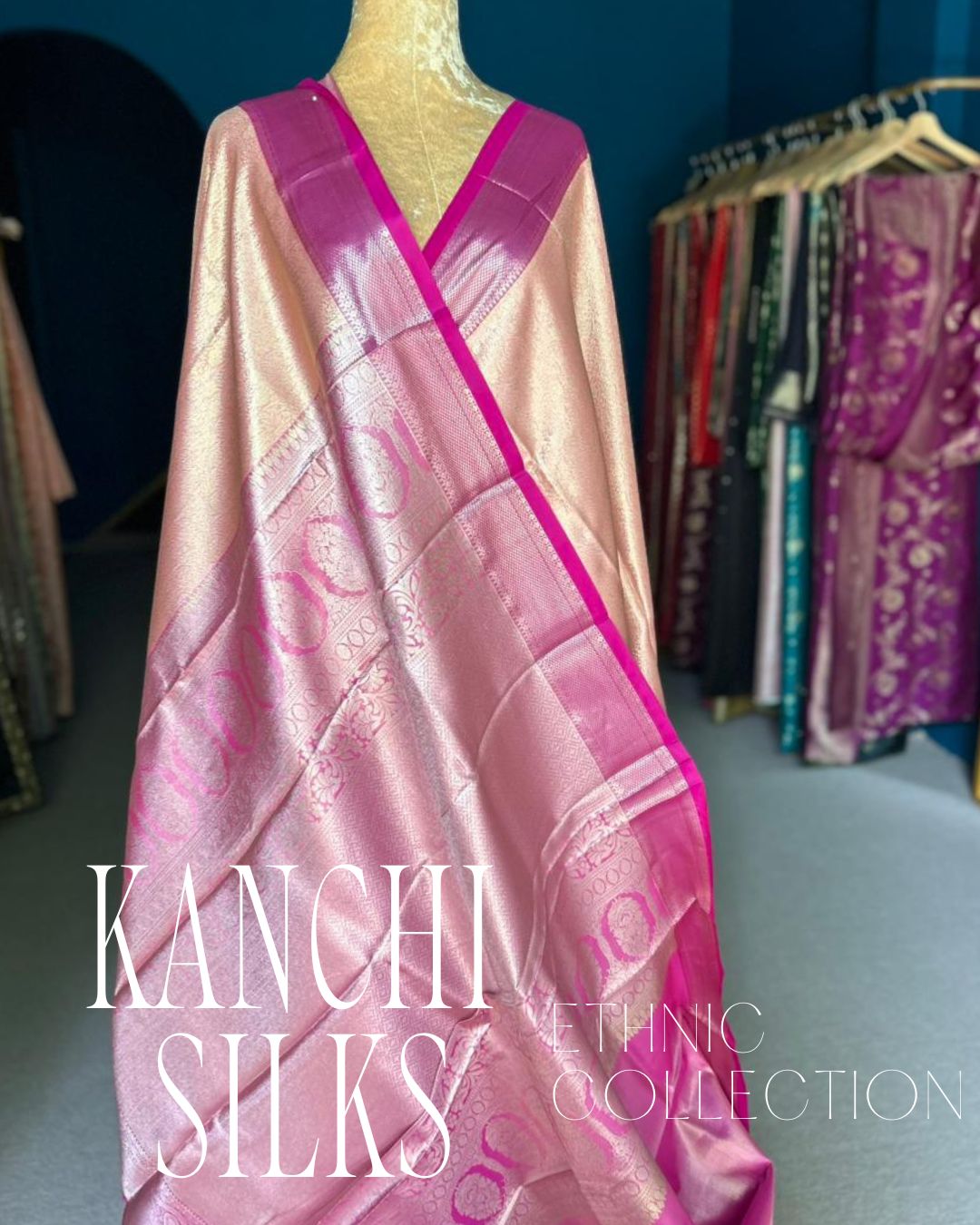 Kanchi Silk Saree - Peach Brocade