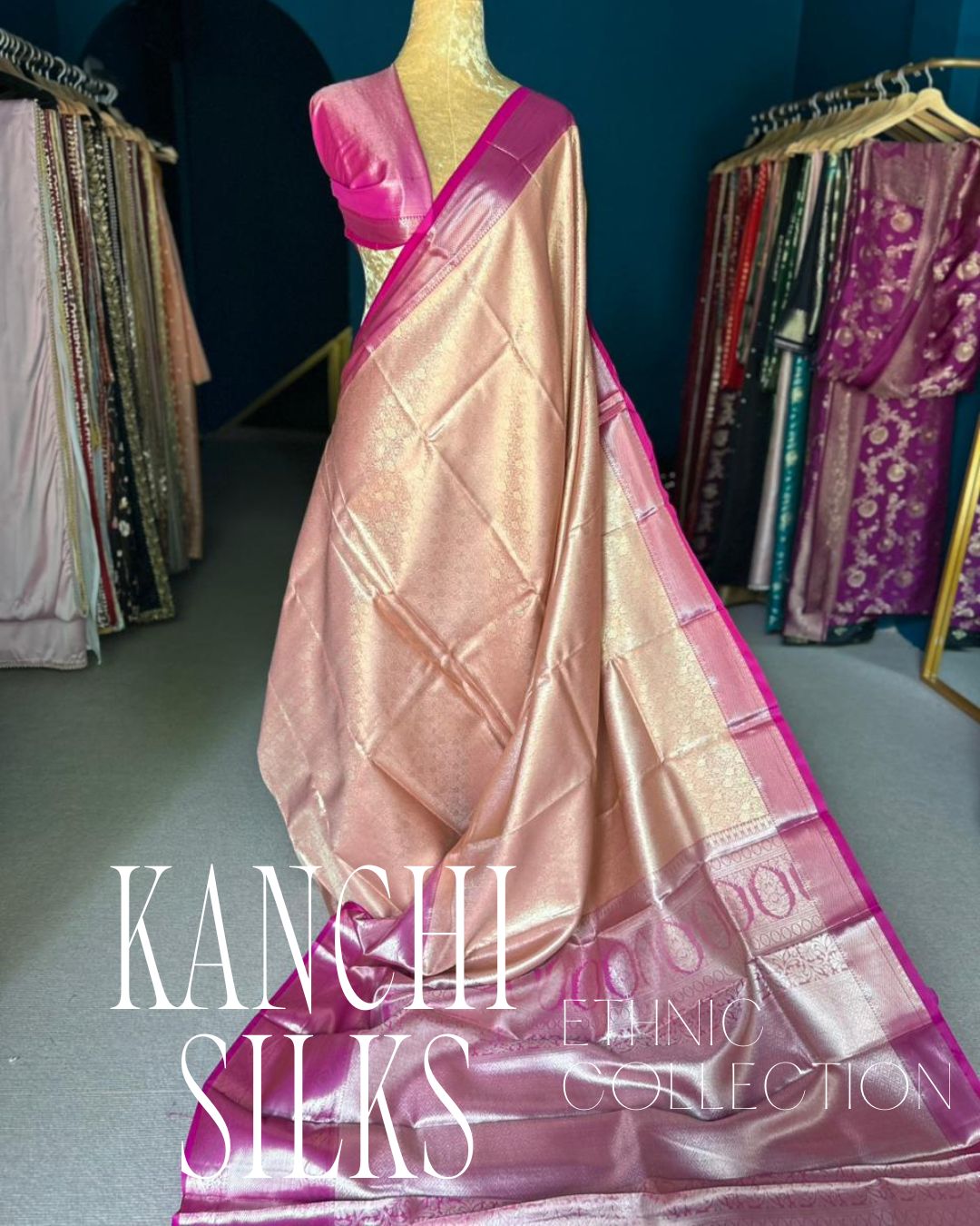 Kanchi Silk Saree - Peach Brocade