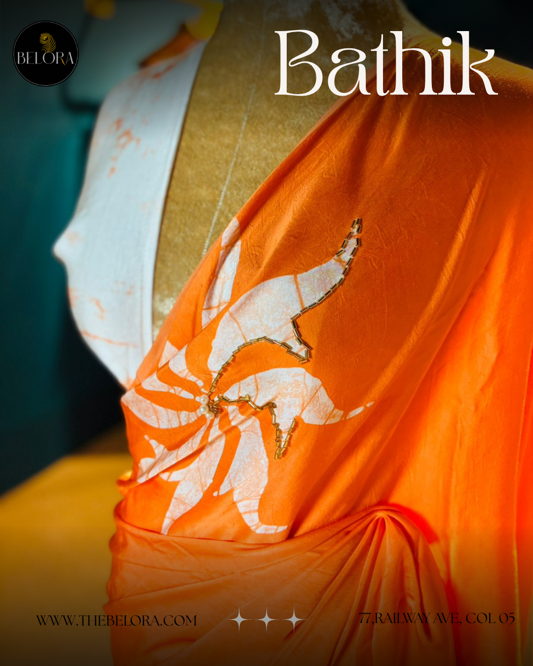 Orange Bathik Saree (0207)