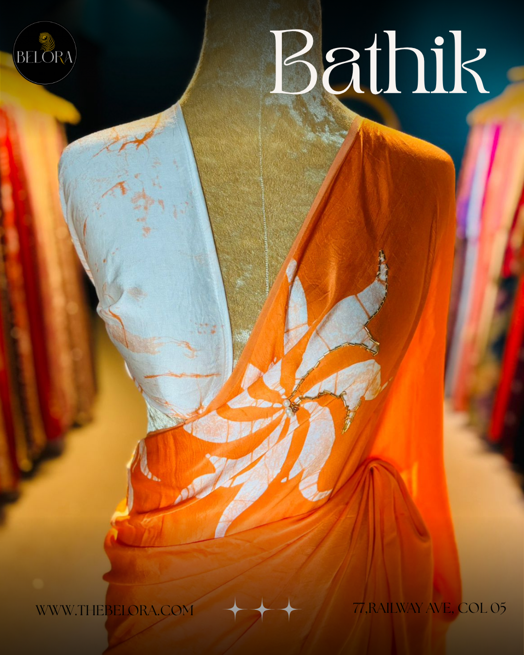 Orange Bathik Saree (0207)