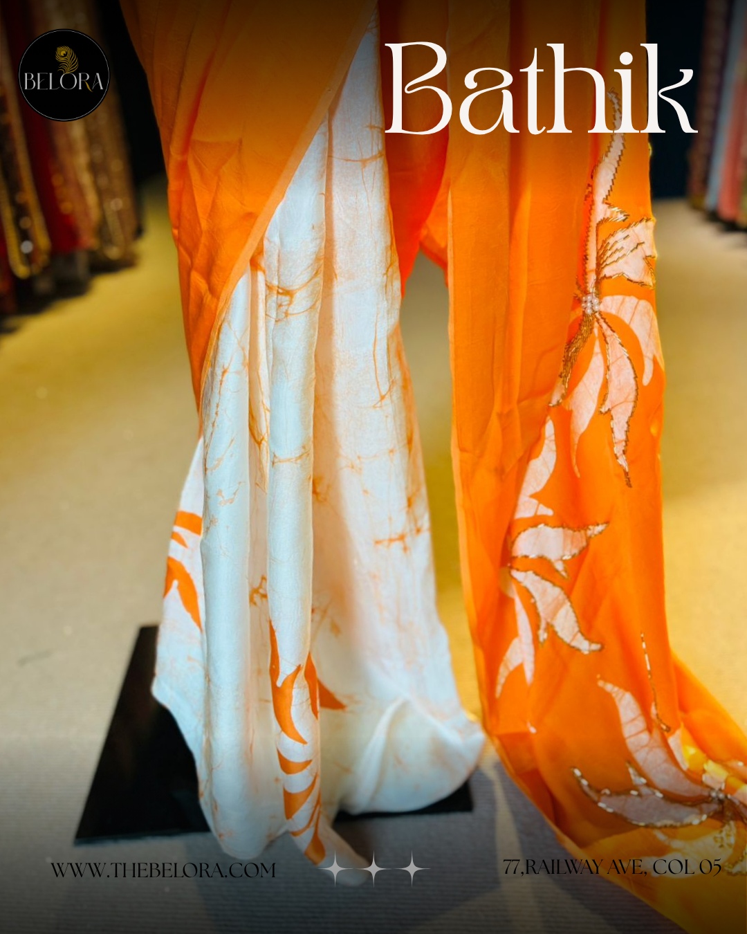 Orange Bathik Saree (0207)