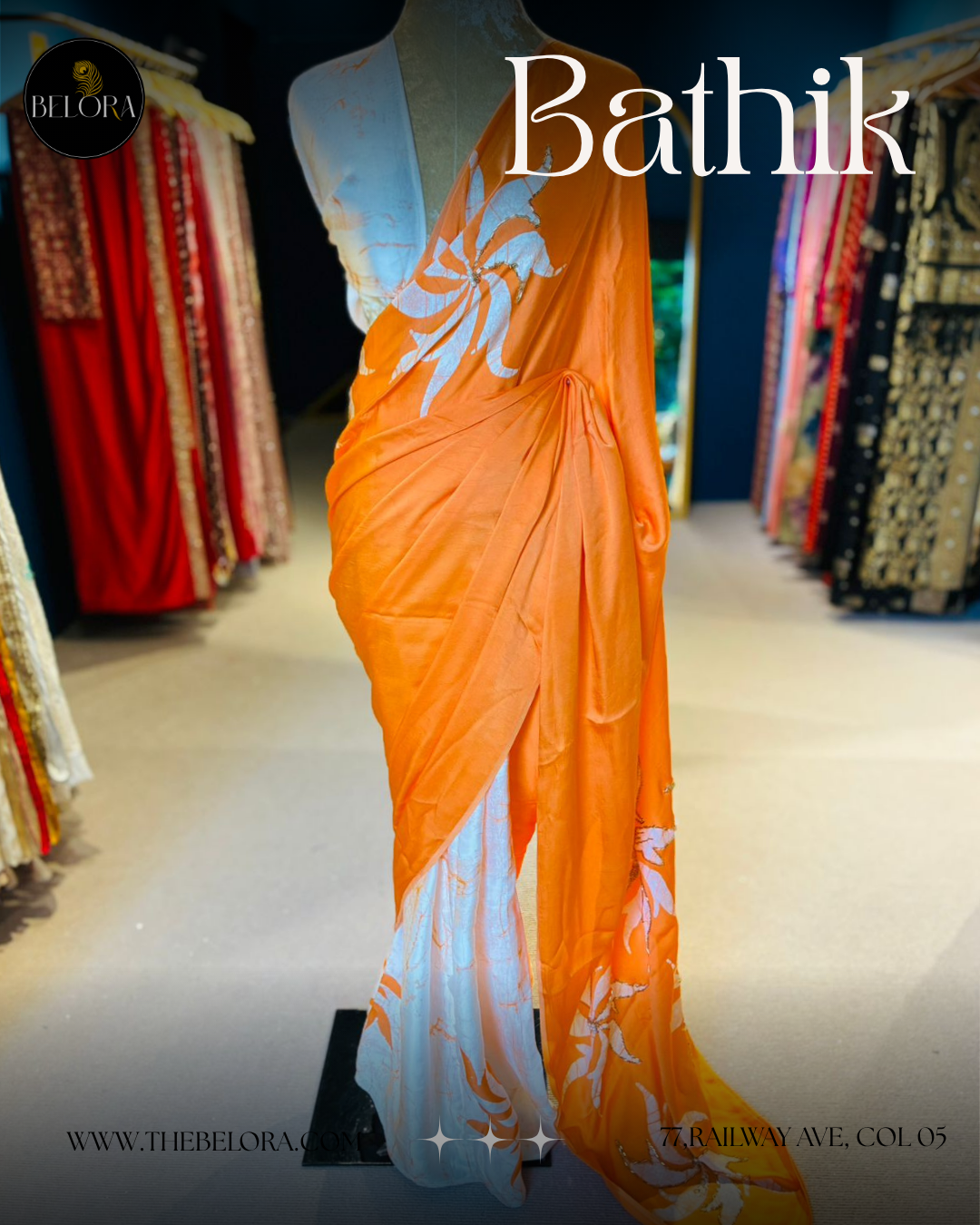 Orange Bathik Saree (0207)