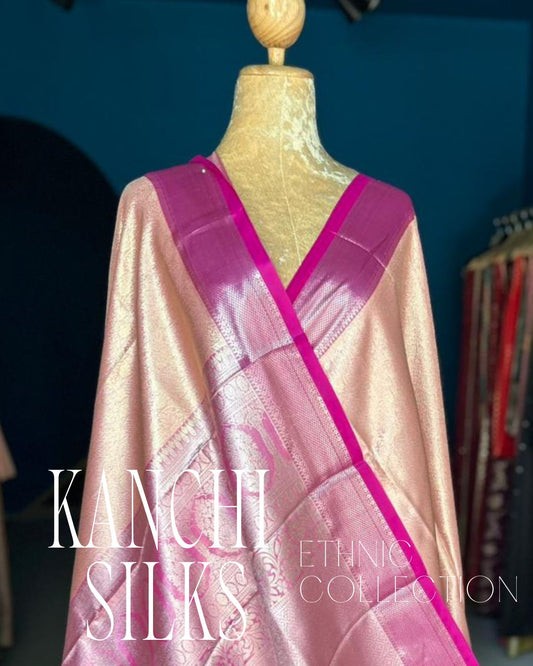 Kanchi Silk Saree - Peach Brocade