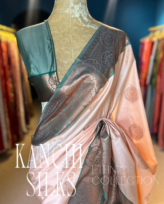 Kanchi Silk Saree - Cream Peach