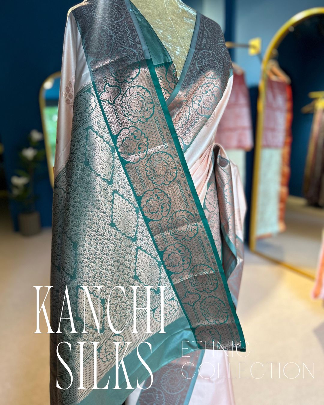 Kanchi Silk Saree - Cream Peach