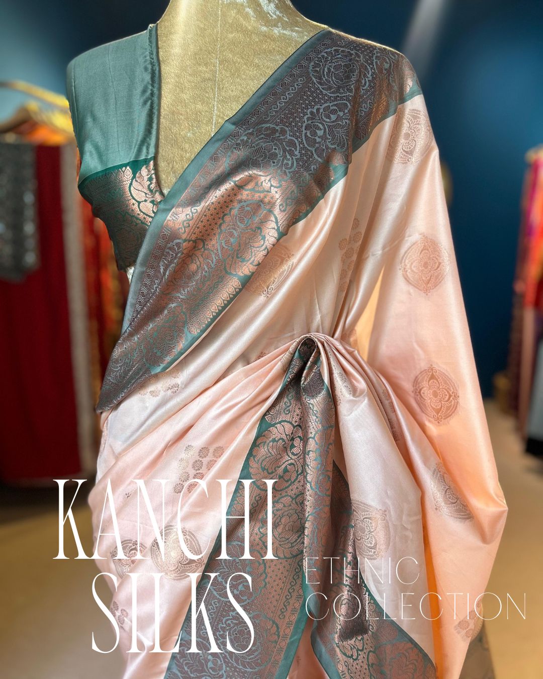 Kanchi Silk Saree - Cream Peach